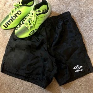 Boys Umbro socccer set, cleats-shin guards, shorts